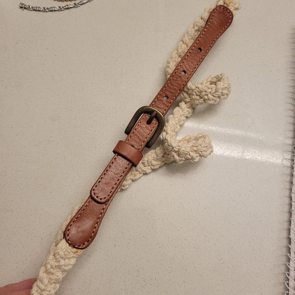 ❤️ 3 for $35 Massimo Dutti woven skinny belt macrame leather beige cream medium - Picture 4 of 6